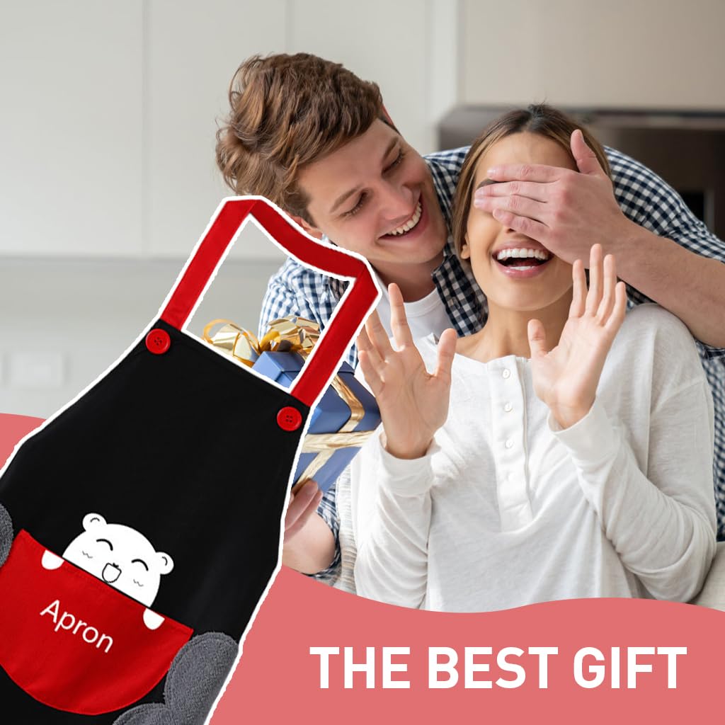 ZIBUYU Kitchen Apron with an Adjustable Neck with Long Ties for Women Men Chef Black ZIBUYU Kitchen Apron with an Adjustable Neck with Long Ties for Women Men Chef Black